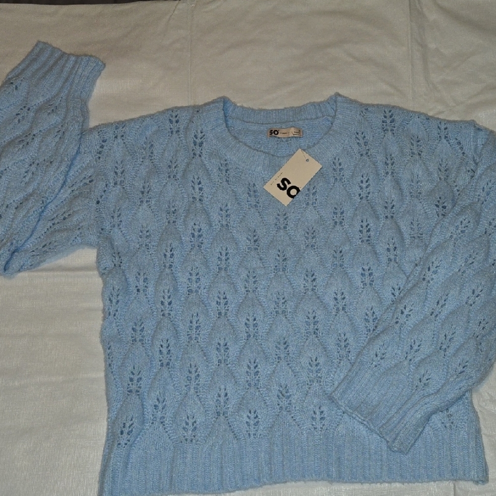 SO Goods For Life Women's Sky Blue Knit Sweater Medium Very Soft New
